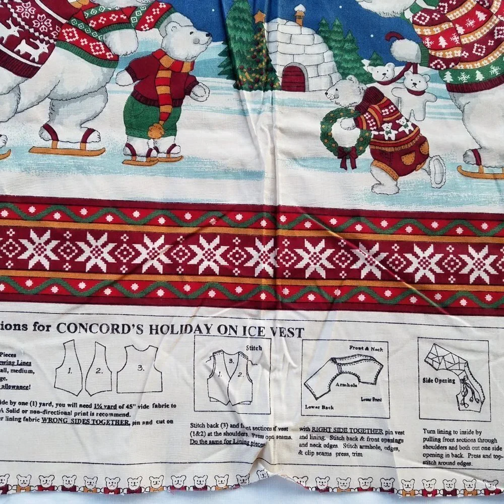 Concord Vest Kit “Holiday On Ice” Cut and Sew Panel Vintage XL, L, M, S Pattern